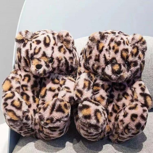 Teddy Bear women plush slippers Cartoon Cute Bear House Slipper Furry Faux Fur-Dollar Bargains Online Shopping Australia