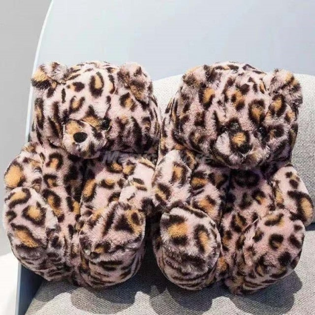Teddy Bear women christmas plush slippers Cartoon Cute Bear House Slipper Furry Faux Fur Slides Woman Furry-Dollar Bargains Online Shopping Australia