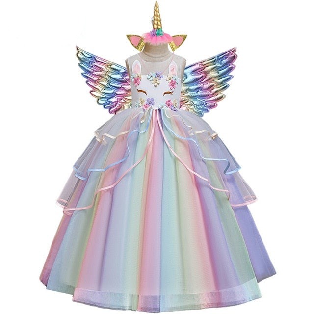 Flower Girl Unicorn Rainbow Wedding Party Dress Baby Birthday Unicorn Colorful Dance Performance Dress Set-Dollar Bargains Online Shopping Australia