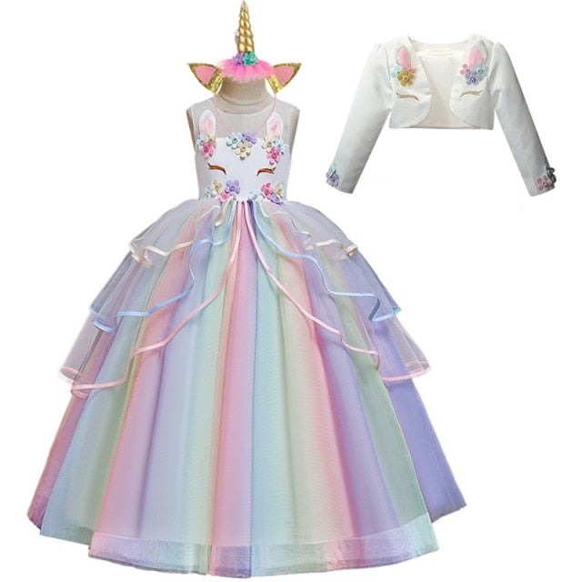 Flower Girl Unicorn Rainbow Wedding Party Dress Baby Birthday Unicorn Colorful Dance Performance Dress Set-Dollar Bargains Online Shopping Australia