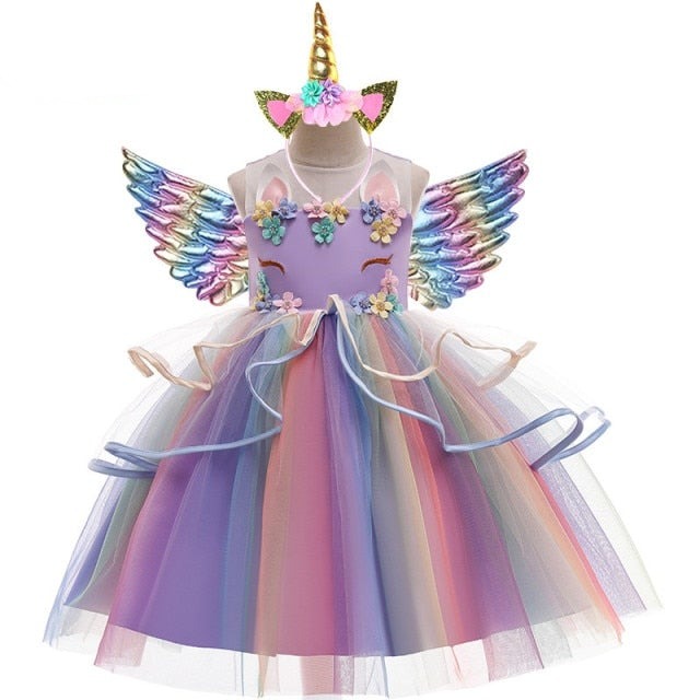 Flower Girl Unicorn Rainbow Wedding Party Dress Baby Birthday Unicorn Colorful Dance Performance Dress Set-Dollar Bargains Online Shopping Australia