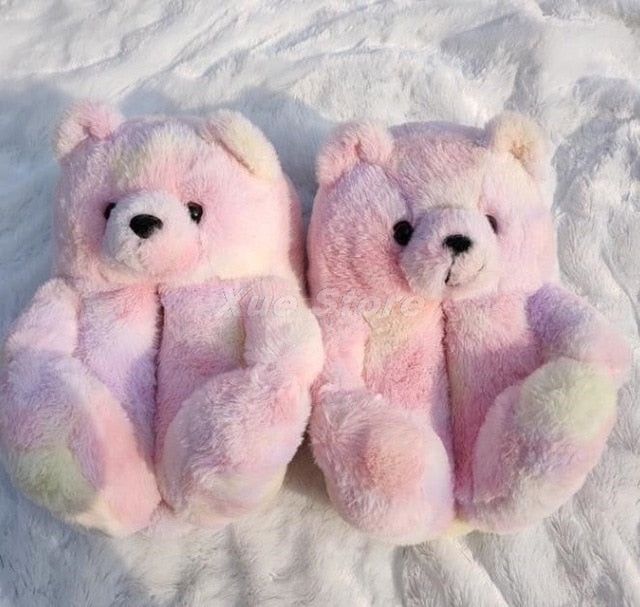 Teddy Bear women christmas plush slippers Cartoon Cute Bear House Slipper Furry Faux Fur Slides Woman Furry Flip Flop Shoes-Dollar Bargains Online Shopping Australia