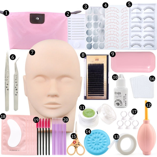 False Eyelash Extension Training Kit Practice Model Head Eye Pads Tweezers Glue Ring Brush Grafting Eyelash Tools Kit-Dollar Bargains Online Shopping Australia