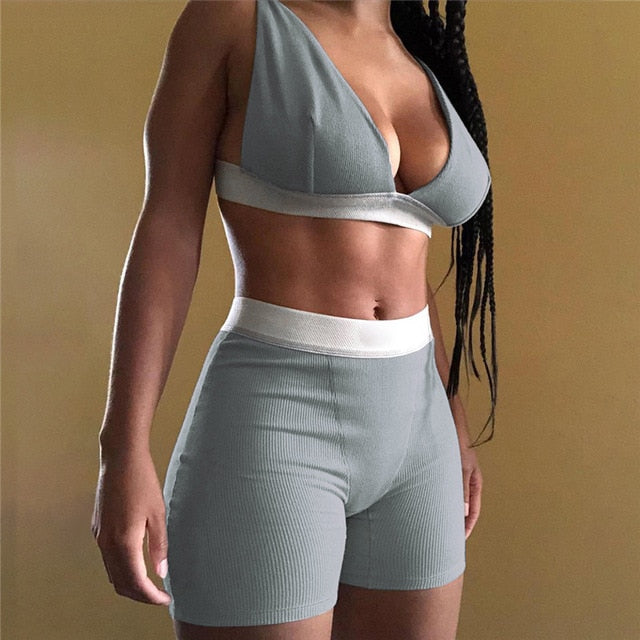 2PCS/Set Sexy Women Sleeveless Strap Bra Bustiers Tank Vest Crop Tops High Waist Shorts Pants Trousers Tracksuit Summer 2021-Dollar Bargains Online Shopping Australia