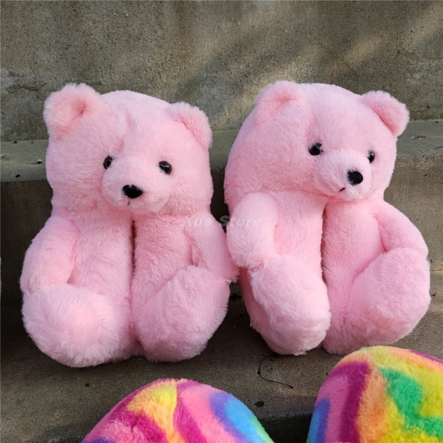 Teddy Bear women christmas plush slippers Cartoon Bear House Slipper Furry Faux Fur Slides Woman Furry Flip Flop Shoes-Dollar Bargains Online Shopping Australia