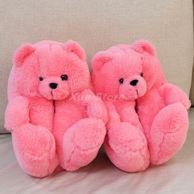 Teddy Bear women plush slippers Cartoon Cute Bear House Slipper Furry Faux Fur Slides Woman Furry Flip Flop Shoes-Dollar Bargains Online Shopping Australia