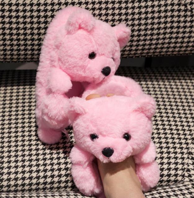 Teddy Bear women plush slippers Cartoon Cute Bear House Slipper Furry Faux Fur Slides Woman Furry Flip Flop Shoes-Dollar Bargains Online Shopping Australia