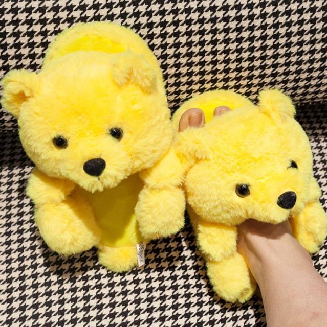 Teddy Bear women plush slippers Cartoon Cute Bear House Slipper Furry Faux Fur Slides Woman Furry Flip Flop Shoes-Dollar Bargains Online Shopping Australia