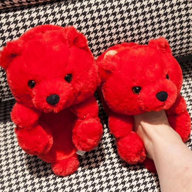 Teddy Bear women christmas plush slippers Cartoon Bear House Slipper Furry Faux Fur Slides Woman Furry Flip Flop Shoes-Dollar Bargains Online Shopping Australia