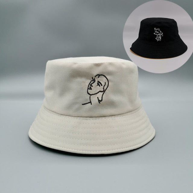 Double-side Unisex Harajuku Bucket Hat Fishing Outdoor Cap women Bucket fishing Hats Sunscreen Daisy embroidery fisherman hat-Dollar Bargains Online Shopping Australia