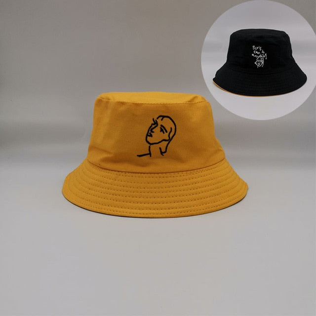 Double-side Unisex Harajuku Bucket Hat Fishing Outdoor Cap women Bucket fishing Hats Sunscreen Daisy embroidery fisherman hat-Dollar Bargains Online Shopping Australia