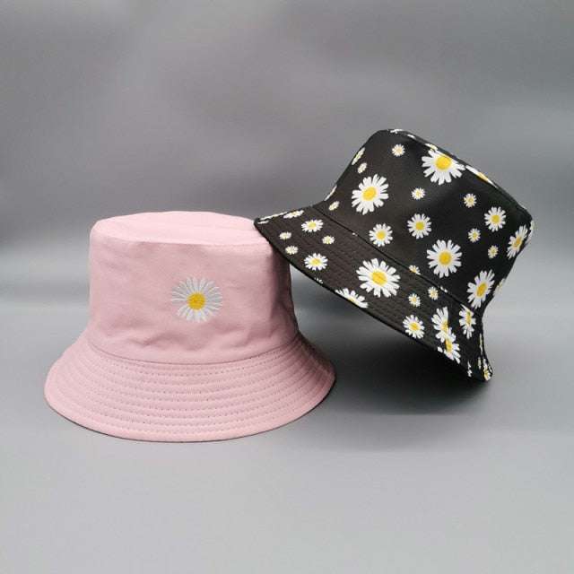 Double-side Unisex Harajuku Bucket Hat Fishing Outdoor Cap women Bucket fishing Hats Sunscreen Daisy embroidery fisherman hat-Dollar Bargains Online Shopping Australia