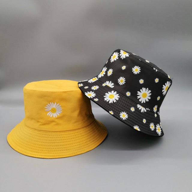 Double-side Unisex Harajuku Bucket Hat Fishing Outdoor Cap women Bucket fishing Hats Sunscreen Daisy embroidery fisherman hat-Dollar Bargains Online Shopping Australia