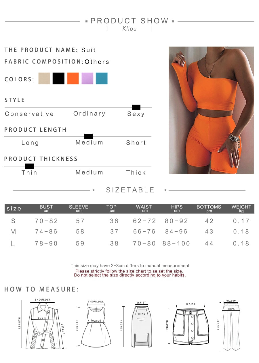 Solid Asymmetrical Two Piece Sets Women Tracksuit Crop Tops+Elastic Bike Shorts Sporty Matching Suits Casual Female Outfit-Dollar Bargains Online Shopping Australia