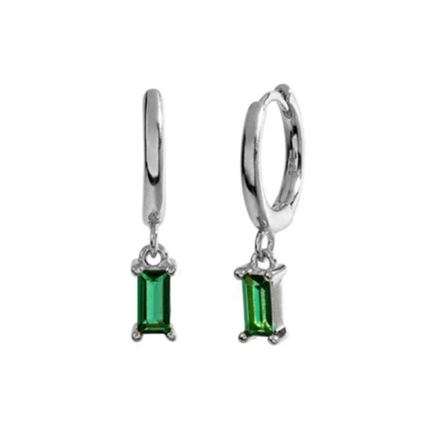 925 Sterling Silver Green Rhinestone Series Hoop Earrings For Women Girls Zircon Heart Pendant Charm Circle Earring Jewelry-Dollar Bargains Online Shopping Australia