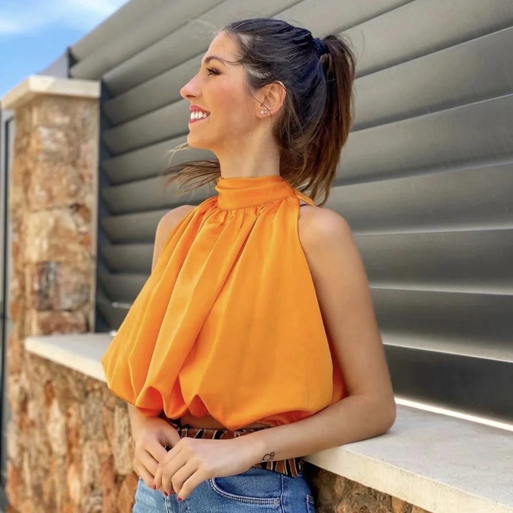 Top Women Sexy Blouses Orange Crop Ladies Shirts Halter Sleeveless Girl Summer Blusas Clothing Female Chic Tops-Dollar Bargains Online Shopping Australia
