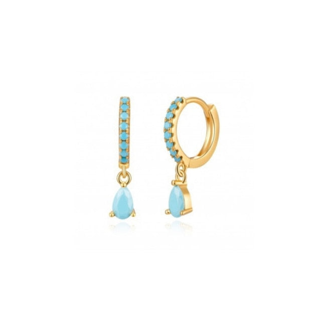 925 Sterling Silver Turquoise Series Stud Earrings For Women Bohemian Blue CZ Crystal Charm Pendant Ear Studs Party Jewelry-Dollar Bargains Online Shopping Australia