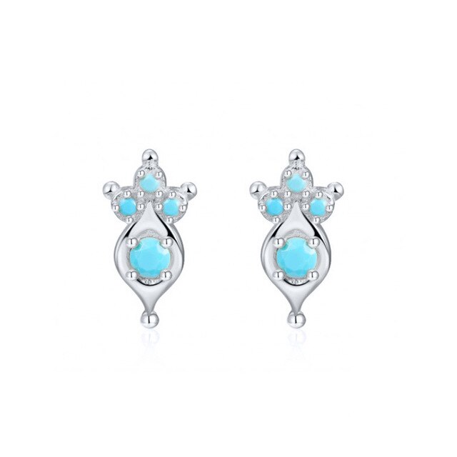 925 Sterling Silver Turquoise Series Stud Earrings For Women Bohemian Blue CZ Crystal Charm Pendant Ear Studs Party Jewelry-Dollar Bargains Online Shopping Australia