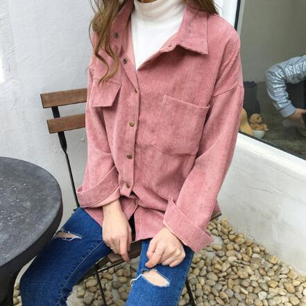 Autumn New Ins Loose And Versatile Corduroy Shirt Women's Solid Color Casual Long Sleeve Shirt Coat-Dollar Bargains Online Shopping Australia