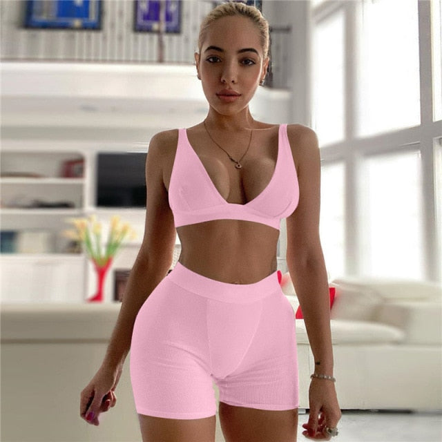 2PCS/Set Sexy Women Sleeveless Strap Bra Bustiers Tank Vest Crop Tops High Waist Shorts Pants Trousers Tracksuit Summer 2021-Dollar Bargains Online Shopping Australia