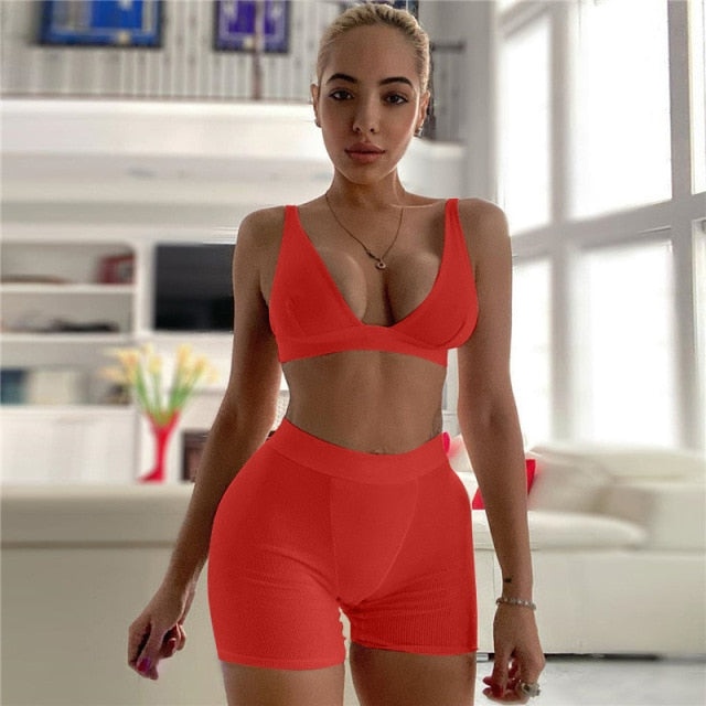 2PCS/Set Sexy Women Sleeveless Strap Bra Bustiers Tank Vest Crop Tops High Waist Shorts Pants Trousers Tracksuit Summer 2021-Dollar Bargains Online Shopping Australia