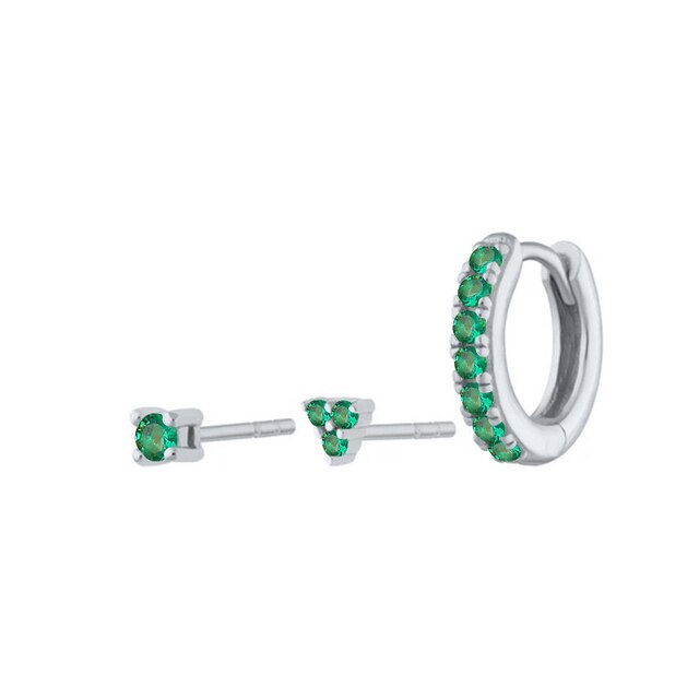 925 Sterling Silver Green Rhinestone Series Hoop Earrings For Women Girls Zircon Heart Pendant Charm Circle Earring Jewelry-Dollar Bargains Online Shopping Australia