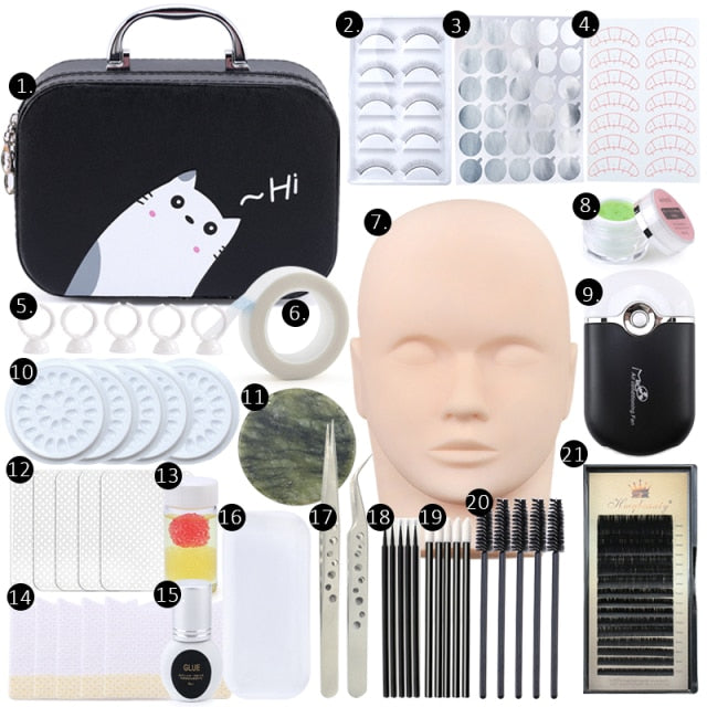 False Eyelash Extension Training Kit Practice Model Head Eye Pads Tweezers Glue Ring Brush Grafting Eyelash Tools Kit-Dollar Bargains Online Shopping Australia