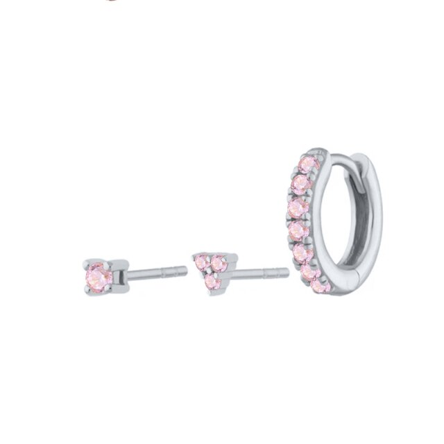 925 Sterling Silver Pink Zircon CZ Series Stud Earrings Crystal Sakura Flower Cross Bee Ear Stud Jewelry For Women Girls-Dollar Bargains Online Shopping Australia