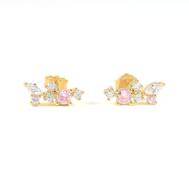 925 Sterling Silver Pink Zircon CZ Series Stud Earrings Crystal Sakura Flower Cross Bee Ear Stud Jewelry For Women Girls-Dollar Bargains Online Shopping Australia