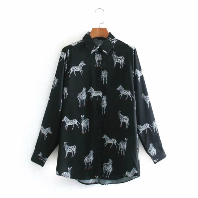 women satin blouse long sleeve zebra print shirts vintage office ladies tops femme chandails za 2020 fashion blusa de mujer ins-Dollar Bargains Online Shopping Australia