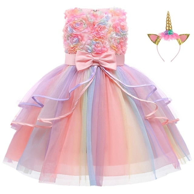 Kids Unicorn Dress for Girls Embroidery Flower Ball Gown Baby Girl Princess Dresses for Party Costumes Children Clothing-Dollar Bargains Online Shopping Australia