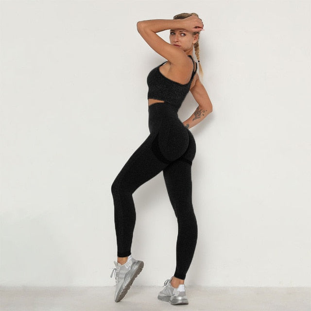 Seamless Women Sport Set For Gym Long Sleeve Top High Waist Belly Control Leggings Clothes Seamless Sport Suit Sexy Booty Girls-Dollar Bargains Online Shopping Australia