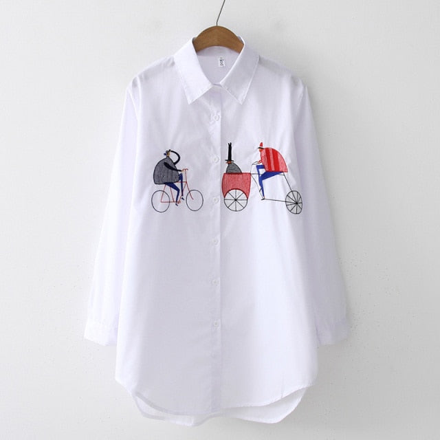 White Women Blouse Long Sleeve Cotton Embroidery Blouse Lady Casual Button Design Turn Down Collar Female Shirt 5083-Dollar Bargains Online Shopping Australia
