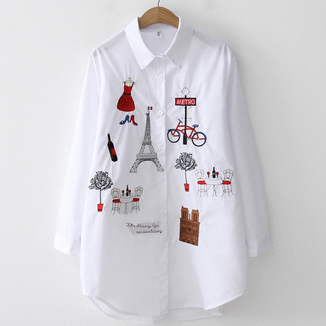White Women Blouse Long Sleeve Cotton Embroidery Blouse Lady Casual Button Design Turn Down Collar Female Shirt 5083-Dollar Bargains Online Shopping Australia
