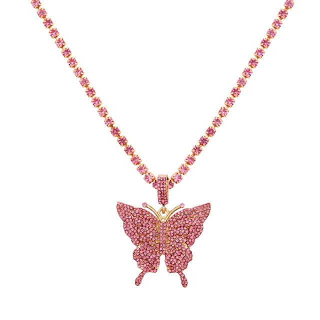 Statement Big Butterfly Pendant Necklace Rhinestone Chain for Women Bling Tennis Chain Crystal Choker Necklace Party Jewelry-Dollar Bargains Online Shopping Australia