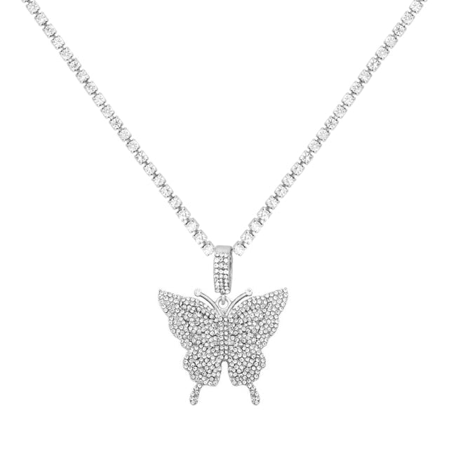 Statement Big Butterfly Pendant Necklace Rhinestone Chain for Women Bling Tennis Chain Crystal Choker Necklace Party Jewelry-Dollar Bargains Online Shopping Australia