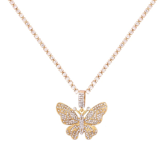 Statement Big Butterfly Pendant Necklace Rhinestone Chain for Women Bling Tennis Chain Crystal Choker Necklace Party Jewelry-Dollar Bargains Online Shopping Australia