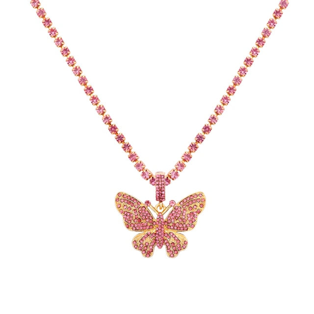 Statement Big Butterfly Pendant Necklace Rhinestone Chain for Women Bling Tennis Chain Crystal Choker Necklace Party Jewelry-Dollar Bargains Online Shopping Australia