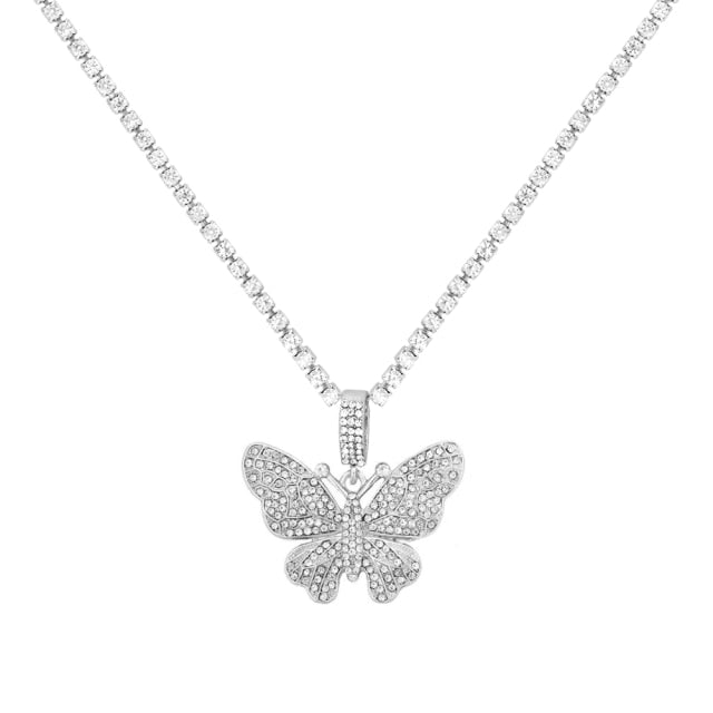 Statement Big Butterfly Pendant Necklace Rhinestone Chain for Women Bling Tennis Chain Crystal Choker Necklace Party Jewelry-Dollar Bargains Online Shopping Australia
