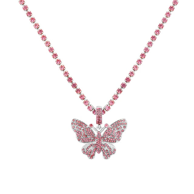Statement Big Butterfly Pendant Necklace Rhinestone Chain for Women Bling Tennis Chain Crystal Choker Necklace Party Jewelry-Dollar Bargains Online Shopping Australia