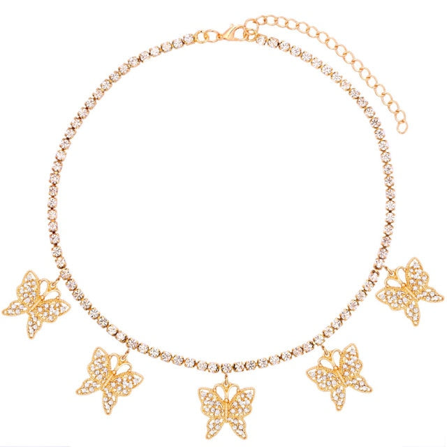 Statement Big Butterfly Pendant Necklace Rhinestone Chain for Women Bling Tennis Chain Crystal Choker Necklace Party Jewelry-Dollar Bargains Online Shopping Australia