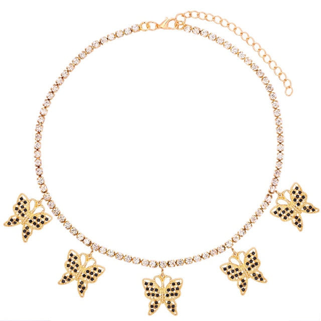 Statement Big Butterfly Pendant Necklace Rhinestone Chain for Women Bling Tennis Chain Crystal Choker Necklace Party Jewelry-Dollar Bargains Online Shopping Australia