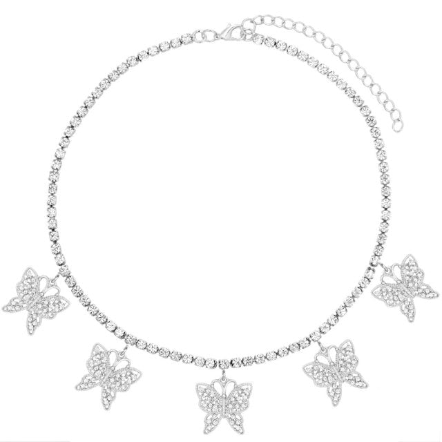 Statement Big Butterfly Pendant Necklace Rhinestone Chain for Women Bling Tennis Chain Crystal Choker Necklace Party Jewelry-Dollar Bargains Online Shopping Australia