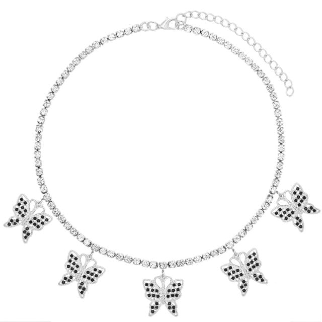 Statement Big Butterfly Pendant Necklace Rhinestone Chain for Women Bling Tennis Chain Crystal Choker Necklace Party Jewelry-Dollar Bargains Online Shopping Australia