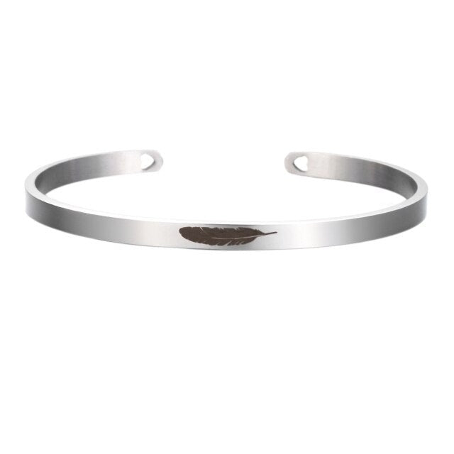 Stainless Steel Cuff Bracelet with Hollow Out Heart Custom Stamp Text Symbols Bangle Personalized-Dollar Bargains Online Shopping Australia