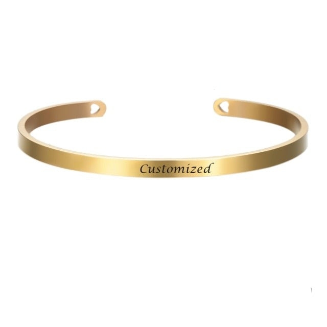 Stainless Steel Cuff Bracelet with Hollow Out Heart Custom Stamp Text Symbols Bangle Personalized-Dollar Bargains Online Shopping Australia