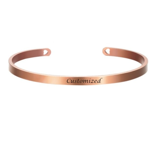 Stainless Steel Cuff Bracelet with Hollow Out Heart Custom Stamp Text Symbols Bangle Personalized-Dollar Bargains Online Shopping Australia