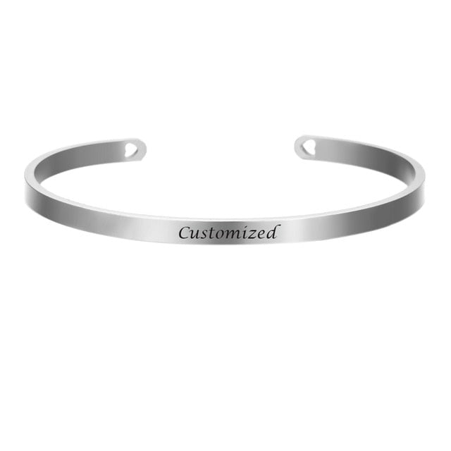 Stainless Steel Cuff Bracelet with Hollow Out Heart Custom Stamp Text Symbols Bangle Personalized-Dollar Bargains Online Shopping Australia