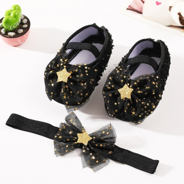 Sequins Baby Shoes Leather Toddler Baby Girl First Walkers Sets Headband Bow-knot Soft Sole Hook &amp; Loop Bling Shoes for Girls-Dollar Bargains Online Shopping Australia