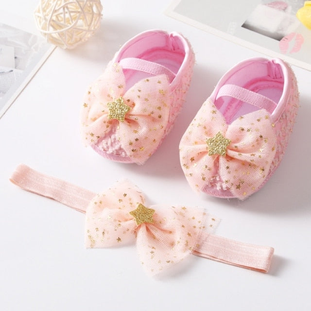 Sequins Baby Shoes Leather Toddler Baby Girl First Walkers Sets Headband Bow-knot Soft Sole Hook &amp; Loop Bling Shoes for Girls-Dollar Bargains Online Shopping Australia